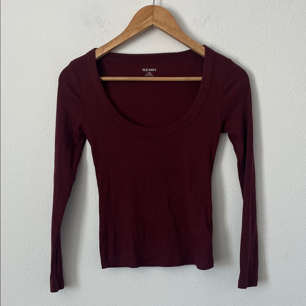 Old Navy Burgundy Snug Fit Ribbed Long Sleeve Tee XS Petite
